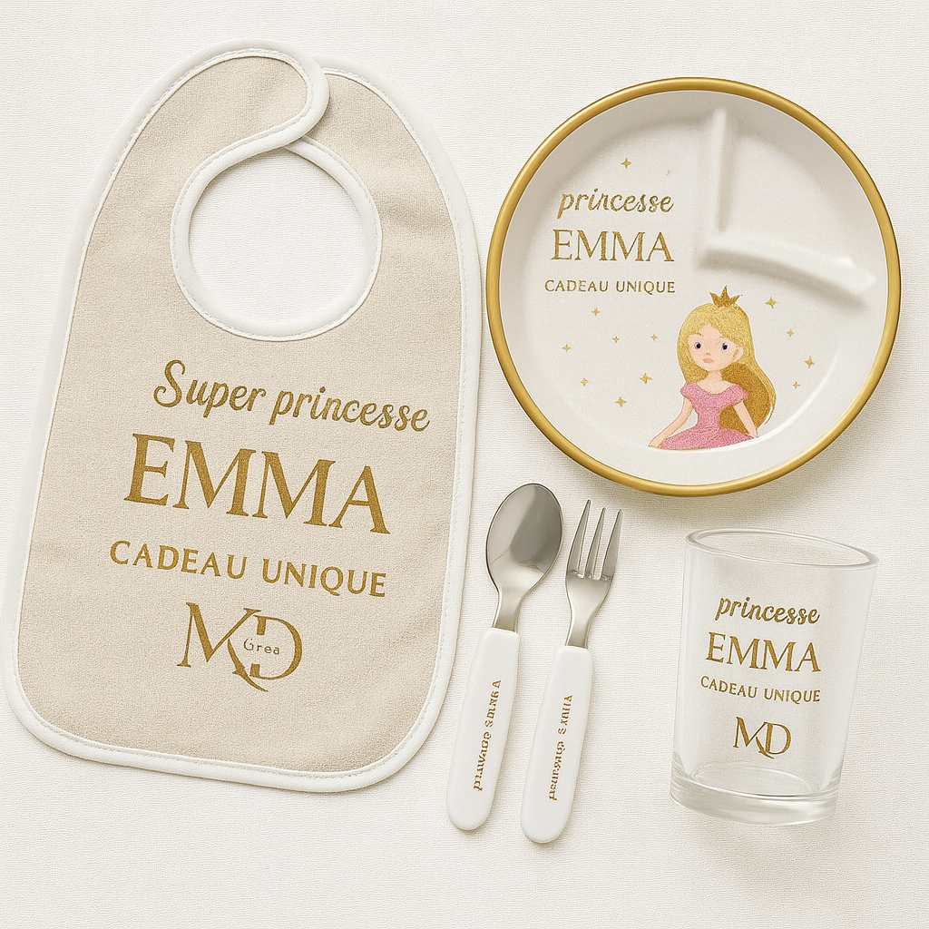 Enfants : bodies, bavoirs, attache tétine, set vaisselle